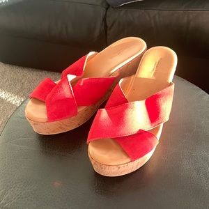 Garnet Hill Cross Suede Strap Cork Wedge Sandals